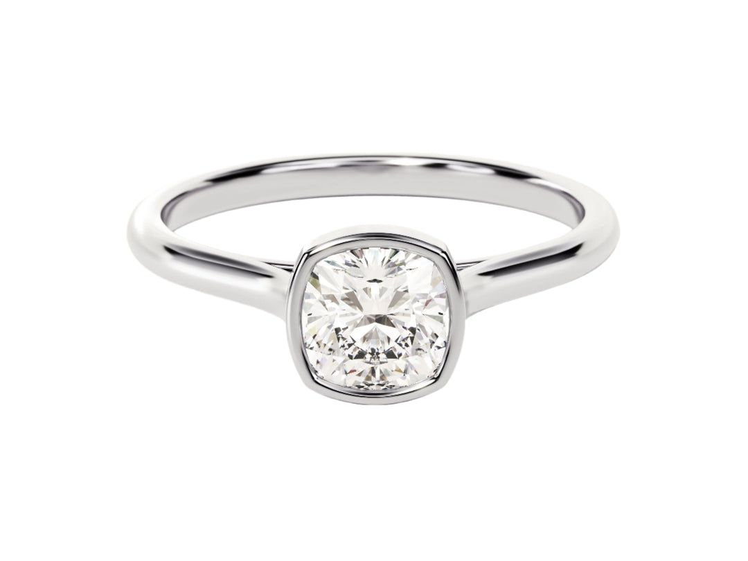 Bezel Cushion Moissanite Engagement Ring (1.00 Ct)