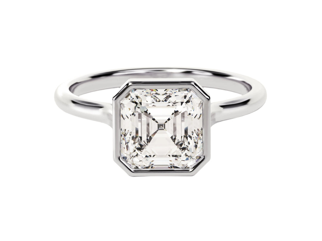 Bezel Asscher Moissanite Engagement Ring (2.00 Ct)