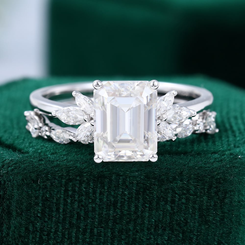 emerald cut engagement ring and wedding band
