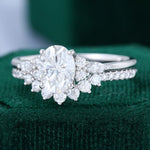 Load image into Gallery viewer, Oval Cut Moissanite Half Cluster Bridal Ring Set In White Gold

