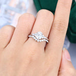 Load image into Gallery viewer, Oval Cut Moissanite Half Cluster Bridal Ring Set In White Gold
