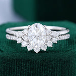 Load image into Gallery viewer, Oval Cut Moissanite Half Cluster Bridal Ring Set In White Gold
