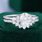 Load image into Gallery viewer, Oval Cut Moissanite Half Cluster Bridal Ring Set In White Gold
