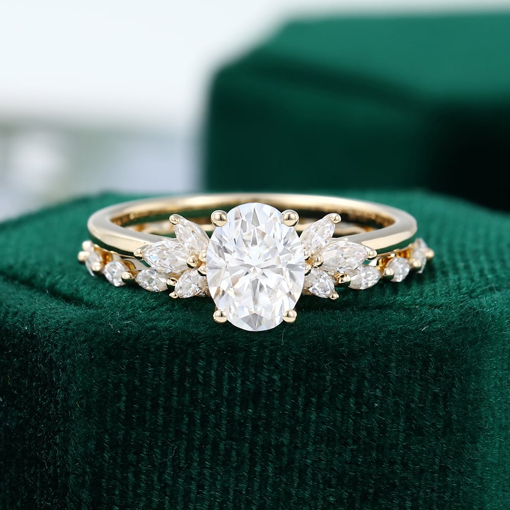 Yellow Gold Oval Moissanite Wedding Set Full Eternity Bridal Ring