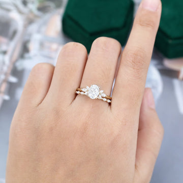 Yellow Gold Oval Moissanite Wedding Set Full Eternity Bridal Ring