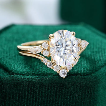 Yellow Gold Oval Cut 3ct Moissanite Bridal Ring Set