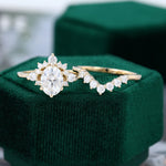 Load image into Gallery viewer, Yellow Gold Oval Moissanite Cluster Engagement Ring Set
