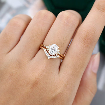 Oval Cut Moissanite Wedding Set In Yellow Gold