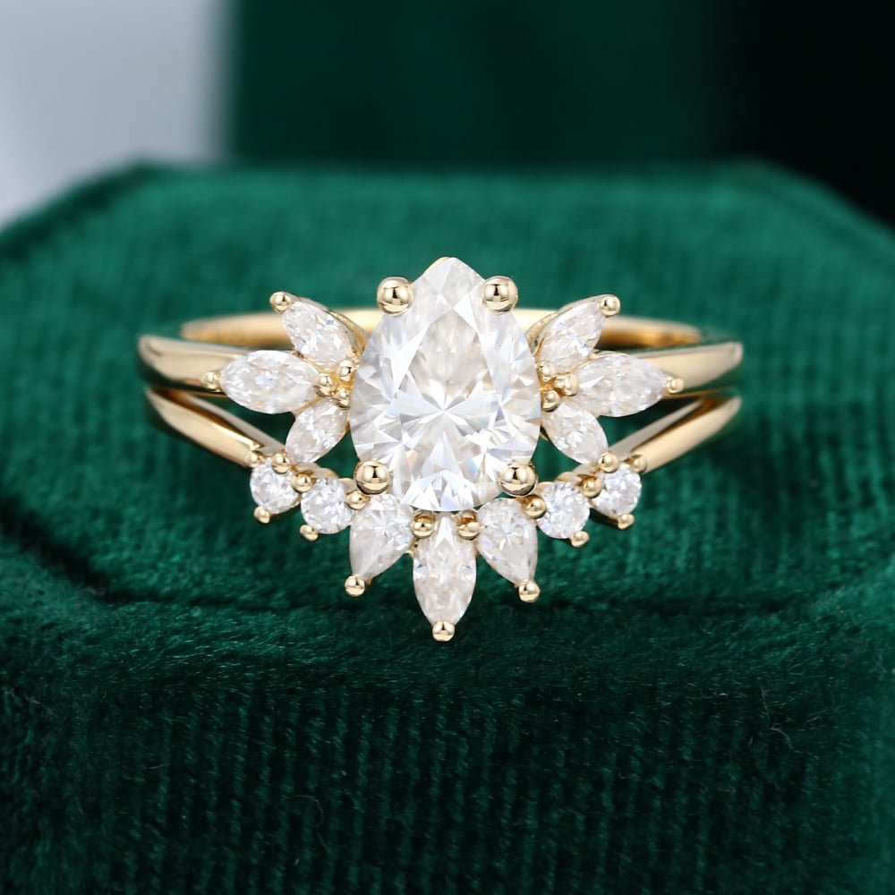Yellow Gold Pear Shaped Moissanite Wedding Set