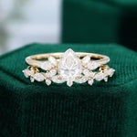 Load image into Gallery viewer, Unique Bridal Ring Set Pear Cut Moissanite Engagement Ring With Petal Band
