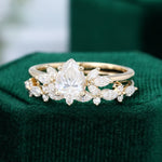 Load image into Gallery viewer, Unique Bridal Ring Set Pear Cut Moissanite Engagement Ring With Petal Band
