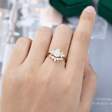 Yellow Gold Pear Shaped Moissanite Wedding Set