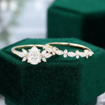 Load image into Gallery viewer, Unique Bridal Ring Set Pear Cut Moissanite Engagement Ring With Petal Band
