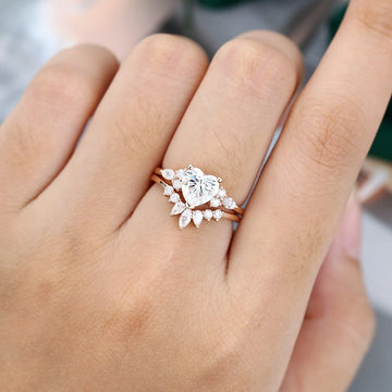 Rose Gold Heart Cut Moissanite Engagement Ring Set