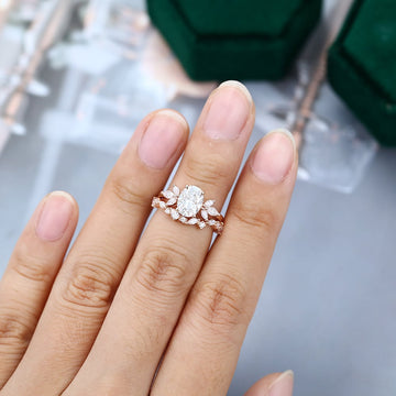 Rose Gold Oval Moissanite Engagement Ring Set