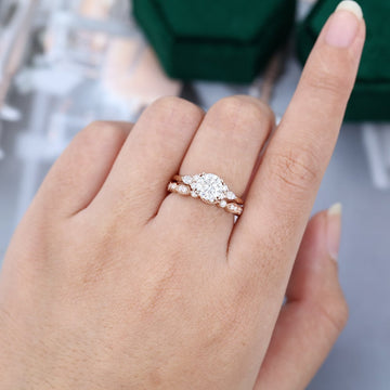 Rose Gold Round Cut Moissanite Bridal Set Wedding Promise Anniversary Dainty Ring