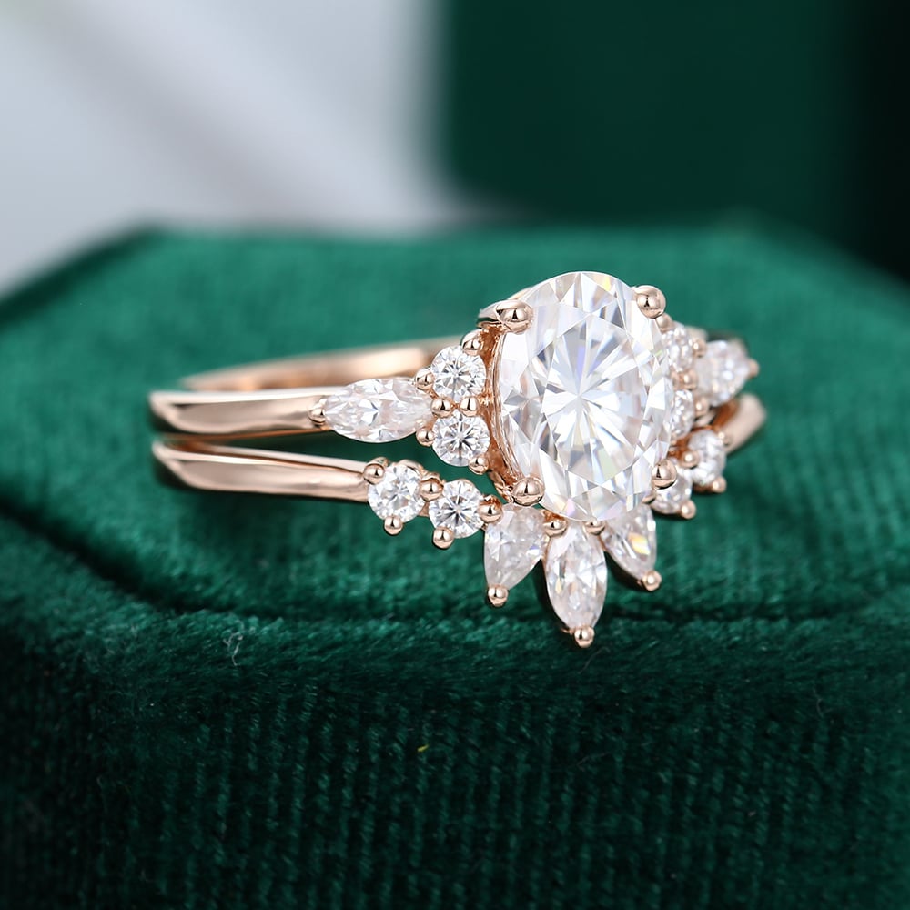 Rose Gold Oval Cut Moissanite Bridal Set Anniversary Gift