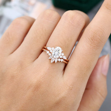 Rose Gold Oval Cut Moissanite Bridal Set Anniversary Gift