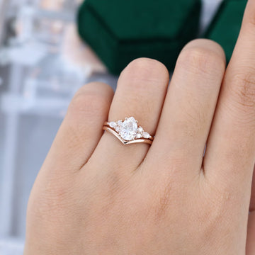 Rose Gold Pear Shaped Moissanite Wedding Set