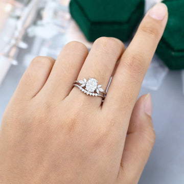White Gold Oval Cut Moissanite Wedding Set