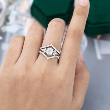 Double Bands Round Cut Moissanite Bridal Set