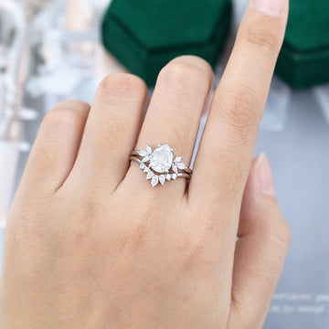 White Gold Pear Shaped Moissanite Wedding Set
