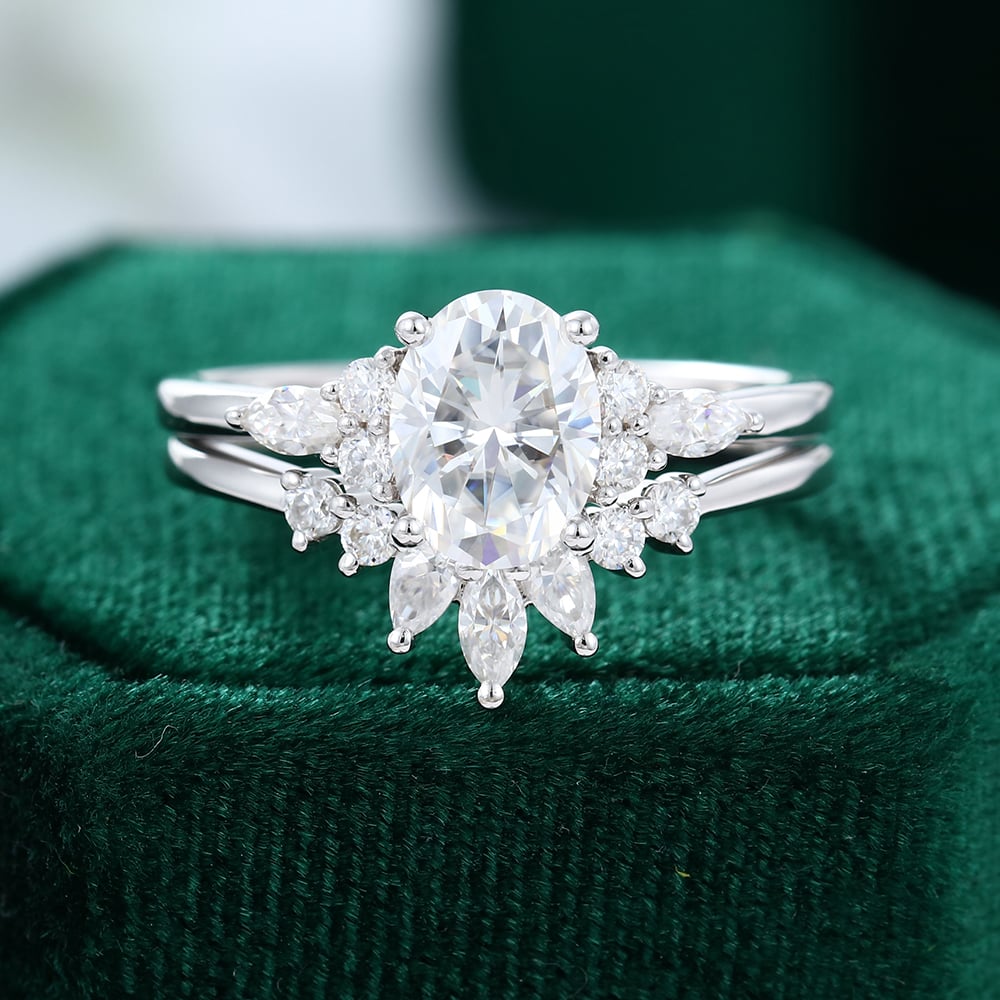 Rose Gold Oval Cut Moissanite Bridal Set Anniversary Gift