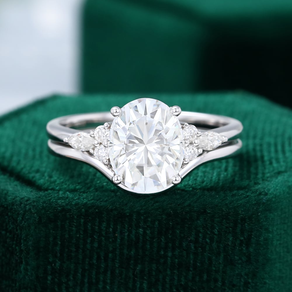 White Gold 3CT Oval Cut Moissanite Bridal Ring Set