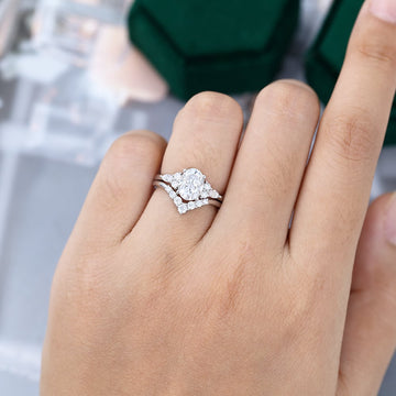 White Gold Oval Moissanite Engagement Ring Set