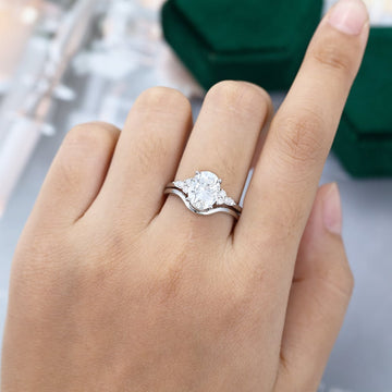 White Gold 3CT Oval Cut Moissanite Bridal Ring Set