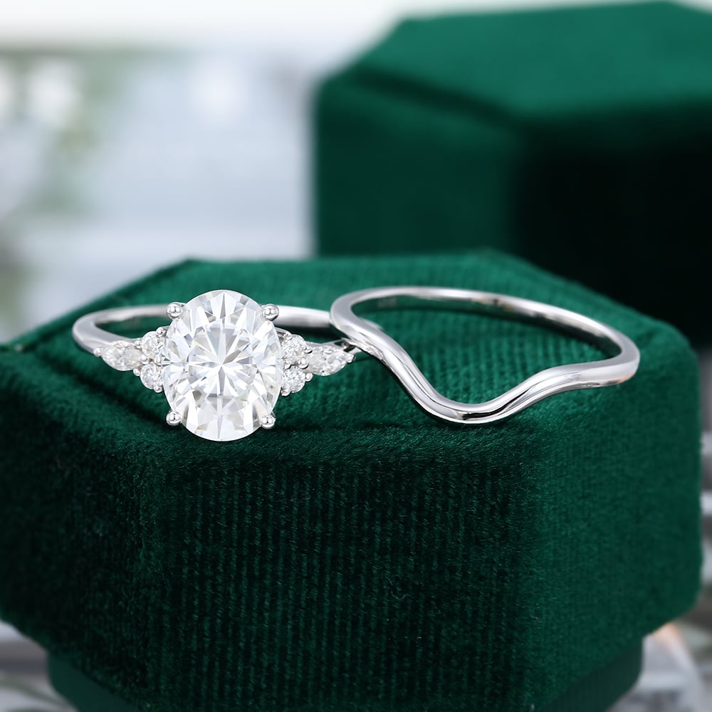 White Gold 3CT Oval Cut Moissanite Bridal Ring Set