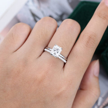 Minimalist Radiant Cut Moissanite Bridal Ring Set