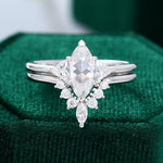 Load image into Gallery viewer, Unique Rose Cut Marquise Shaped Moissanite Engagement Ring Set
