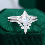 Load image into Gallery viewer, Unique Rose Cut Marquise Shaped Moissanite Engagement Ring Set
