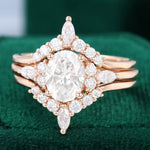 Load image into Gallery viewer, Rose Gold 3PCS Oval Cut Moissanite Cluster Engagement Ring Set
