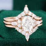Load image into Gallery viewer, Rose Gold 3PCS Oval Cut Moissanite Cluster Engagement Ring Set
