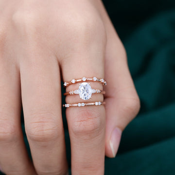 3PCS Oval Cut Moissanite Rose Gold Diamond Engagement Ring Set