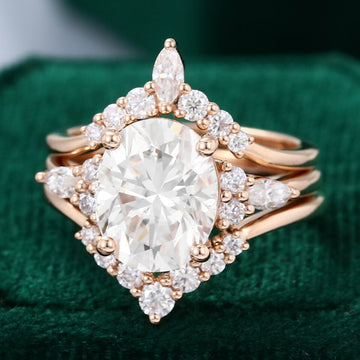 3PCS Oval Cut Moissanite Rose Gold Engagement Ring Set