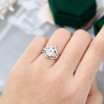 White Gold 3PCS Oval Cut Moissanite Cluster Engagement Ring Set