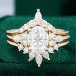 Load image into Gallery viewer, Yellow Gold Oval Cut Moissanite And Diamond Cluster Engagement Ring Set
