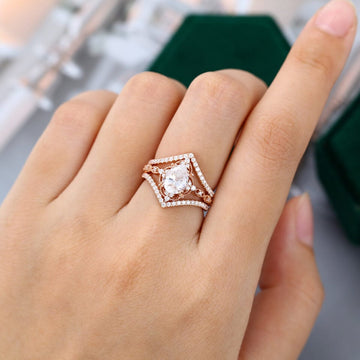 3PCS Pear Cut Moissanite Engagement Ring Set Floral Diamond Halo Ring Set