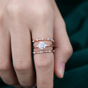 3PCS Unique Moissanite Rose Gold Diamond Engagement Ring Set