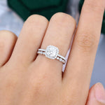 Load image into Gallery viewer, White Gold Cushion Cut Moissanite Half Eternity Open Band Engagement Ring Set
