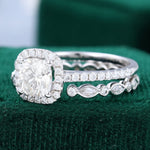 Load image into Gallery viewer, White Gold Cushion Cut Moissanite Half Eternity Open Band Engagement Ring Set

