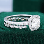 Load image into Gallery viewer, White Gold Cushion Cut Moissanite Half Eternity Open Band Engagement Ring Set
