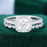 Load image into Gallery viewer, White Gold Cushion Cut Moissanite Half Eternity Open Band Engagement Ring Set
