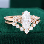 Load image into Gallery viewer, 1CT Marquise Cut Moissanite Criss Cross Diamond Accented Bridal Ring Set
