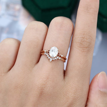 Oval Cut Moissanite Rose Gold Diamond Engagement Ring Set