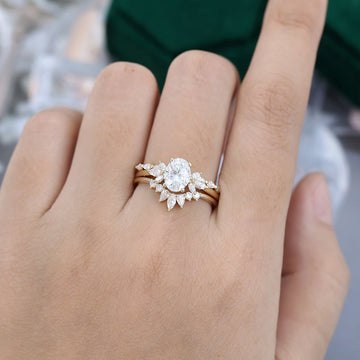 3PCS Oval Cut Moissanite Engagement Ring Set In Yellow Gold