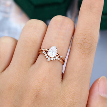 Pear Shaped Moissanite Rose Gold Diamond Engagement Ring Set